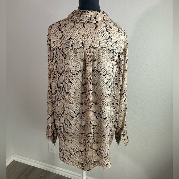 Rose + Olive- Size L-snake skin - maximalist blouse- button down- collar sleeves - Picture 9 of 11